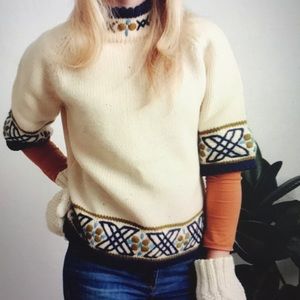 Vintage Fair Isle Embroidered 100% Wool Sweater